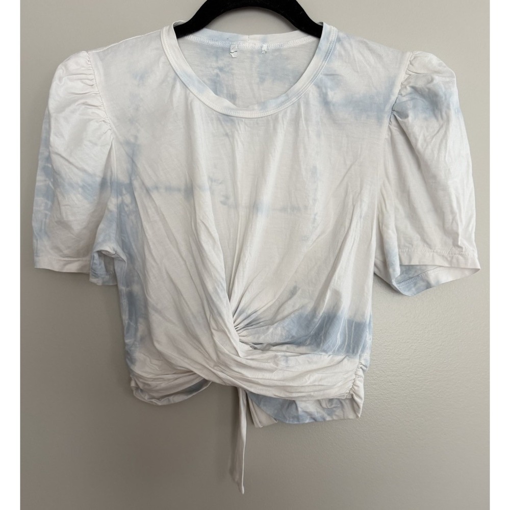 A.L.C. Pleated Tie Dye Pouf Sleeve Crew Neck Crop Top Women's Size XS